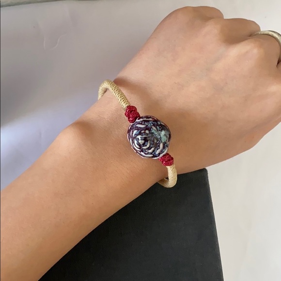 Ceramic Bead Charm Leaf Bracelet BOHO Bolo - Picture 2 of 6